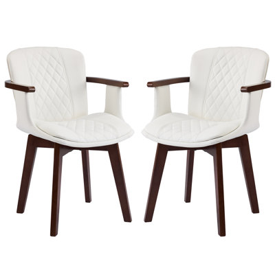 Mid-Century Faux Leather Upholstered White Dining Chairs with Solid Wood