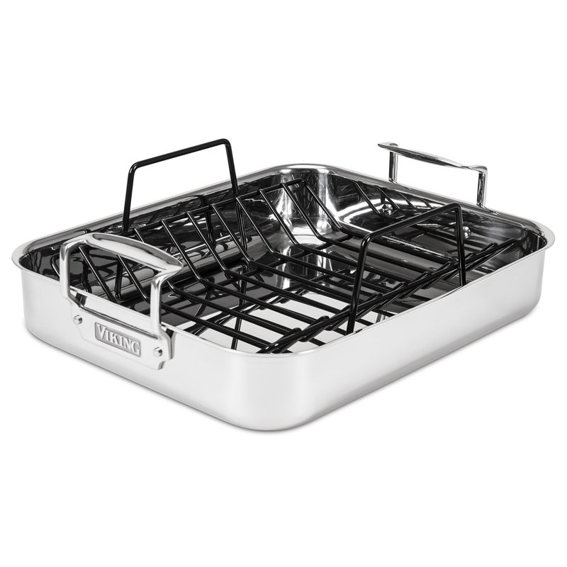 Silver Steel Nonstick Roasting Pan with Rack and Handles