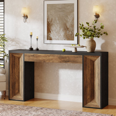63 Inch Farmhouse Console Table For Entryway, Living Room, Foyer, Behind The Couch, Black And Brown