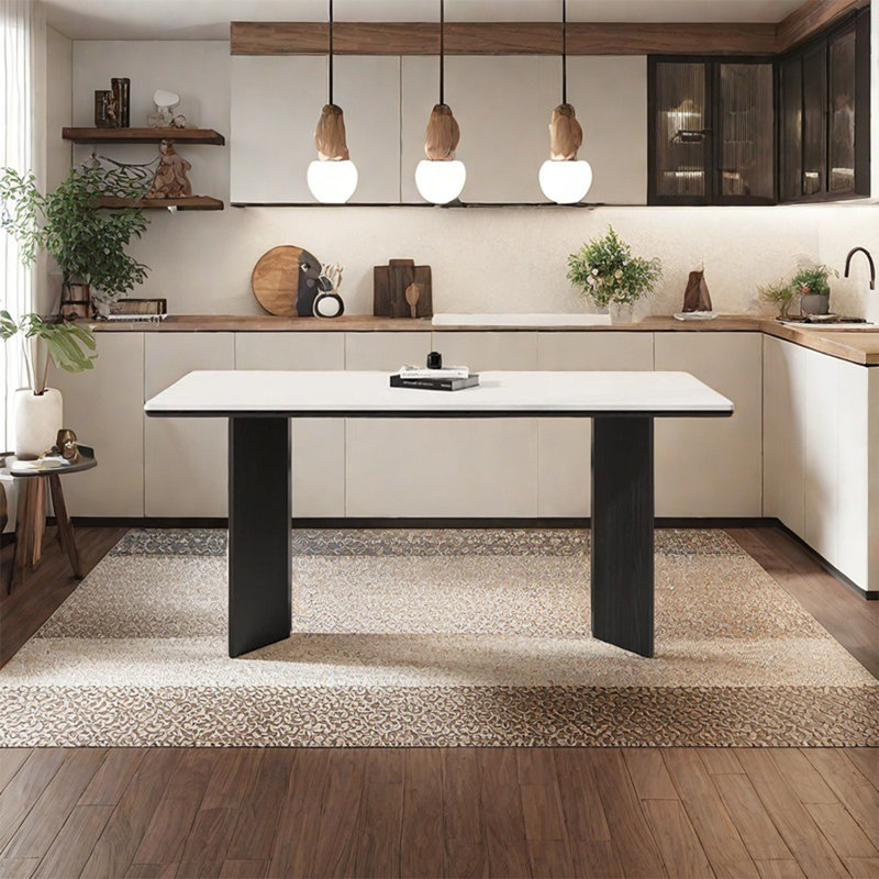 Solid wood dining table home rectangular rock slab, 29.53"H x 55.12"L x 31.5"W