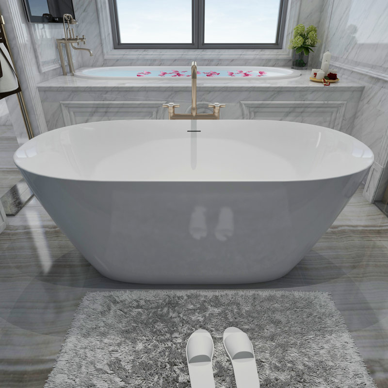 Free Standing Tub 47" X 28" Deep Soaking Bath Tub Acrylic Freestanding Bathtub J25 Soaker Glossy White Tub 
