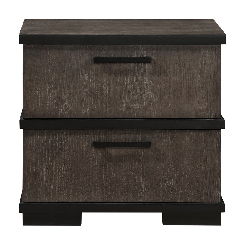 Table de chevet moderne et industrielle, deux tons brun noir, 2 tiroirs, table de chevet 2 matériaux en bois avec finition noire