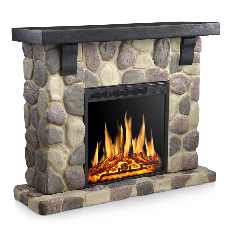 Rangler 48.5''W Faux Stone Electric Fireplace TV Stand with Adjustable Flame Brightness and Heater