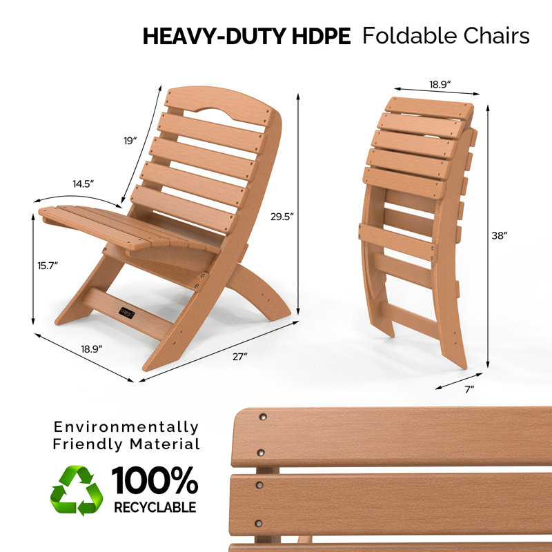 Patio HDPE Portable Armless Adirondack Chair, Brown