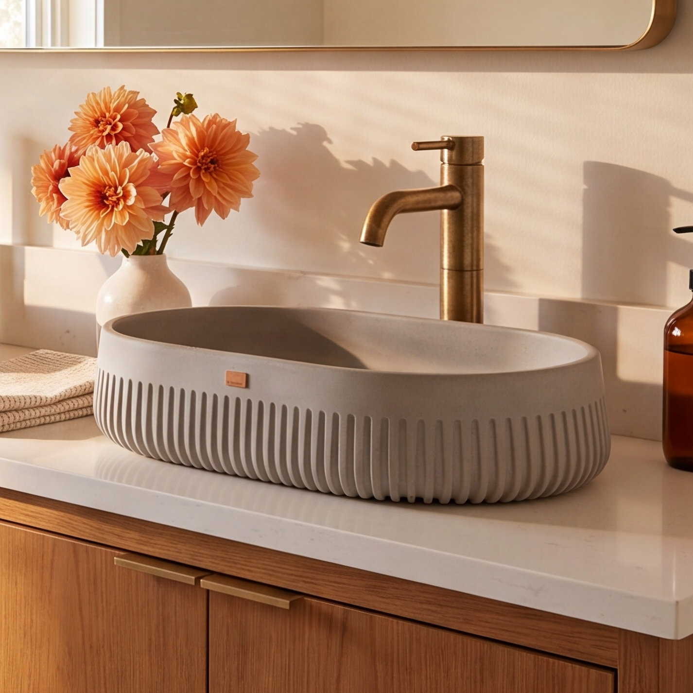 Papua Oval Concrete Vessel Sink, Rain Gray