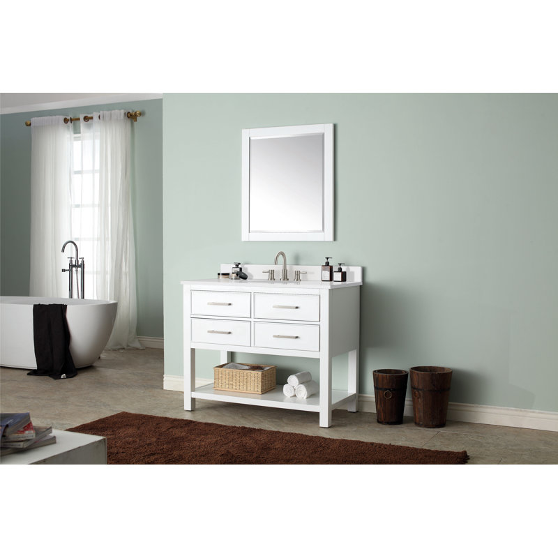 Brooks 43'' W Single Vanity, White, Carrera White Marble
