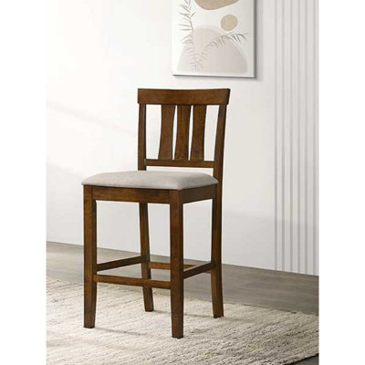 Counter Height 2pc Dining Chairs, Cherry Wood, Upholstered Cream Seat Cushions, Slatted Back, Contemporary Room Outstanding Cherry, Seats, Gloss