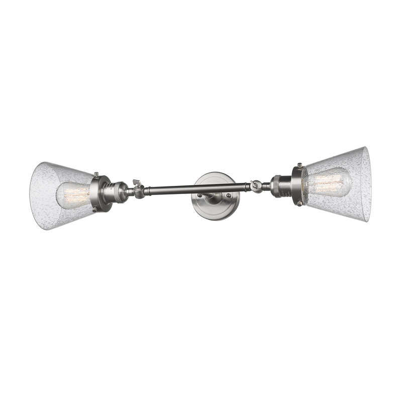 Cone 2 Light Tiltable Bath Vanity Light, 6 Watt Vinage LED Bulb, Seedy, Brushed Satin Nickel