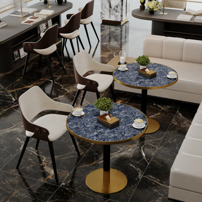 Table de salle à manger ronde avec tulipes modernes, plateau de table en pierre frittée avec impression de faux marbre de luxe, base en acier inoxydable, surface imperméable et résistante aux rayures et à l'usure, idéale pour une utilisation intérieure et extérieure