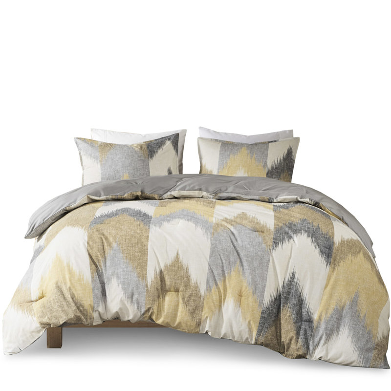 Édredon double / grand, coton imprimé jaune, literie, 3 pièces avec bourre / grand double, 2 taies décoratives