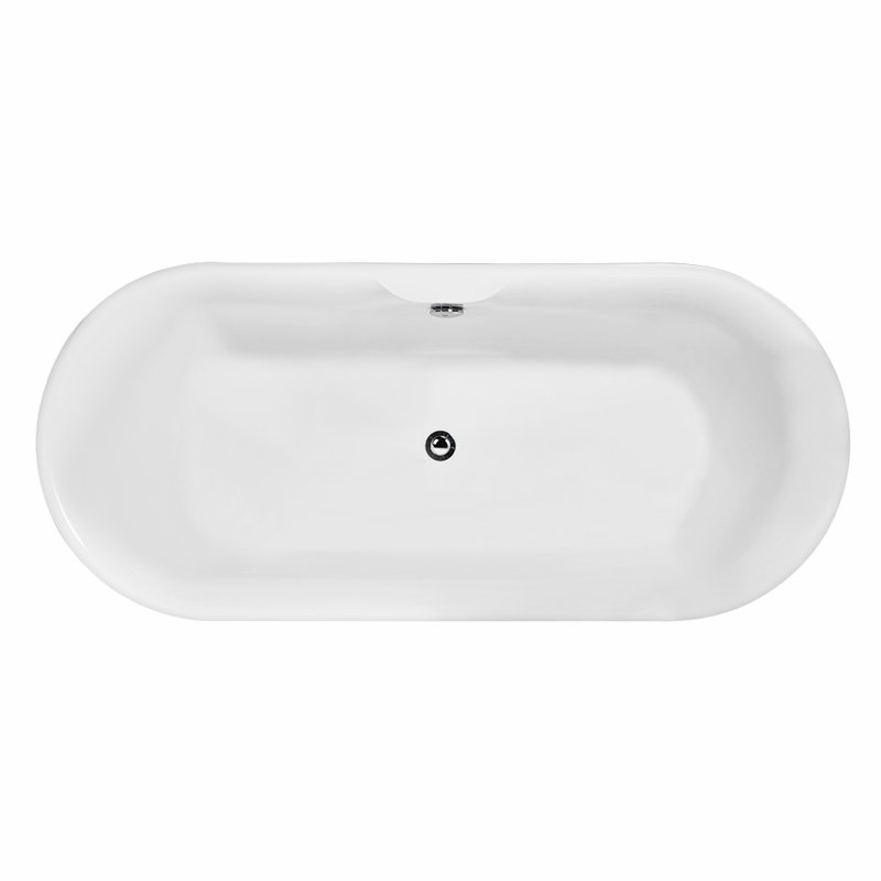 67" Glossy White Acrylic Freestanding Soaking Bathtub with Chrome Drain
