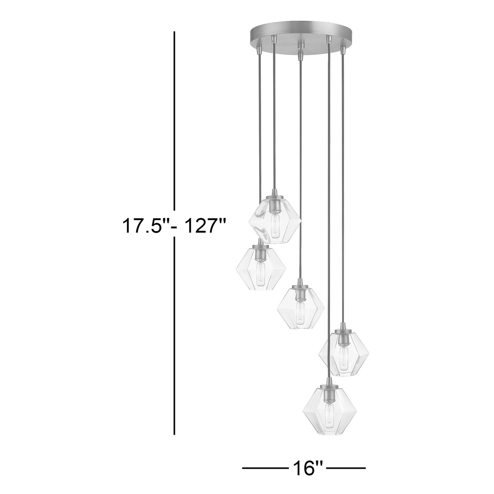 Marseille 5-Light Chandelier, Natural Brass, Transparent
