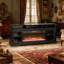 Console de télévision avec foyer électrique, rangement ouvert et armoires latérales, conception durable et peu encombrante, décor élégant pour le salon et la chambre à coucher-121050398