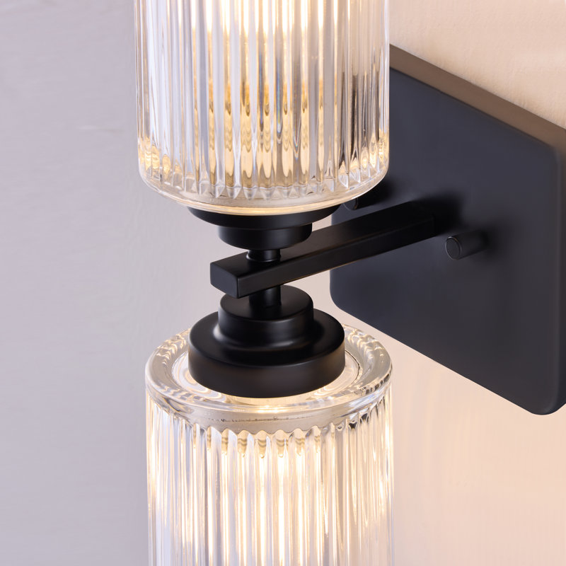 Applique murale à bras 2 lumières avec abat-jour en verre nervuré