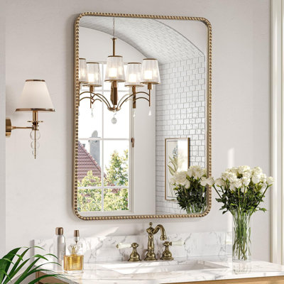 Miroir mural 24 po x 32 po bronze bronze rétro avec cadre perlé