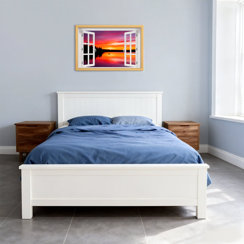 Paysage et nature, coucher de soleil, ciel, lac, reflet, fenêtre, H 36 po x l 24 po, Toile tendue, Ne s’applique pas