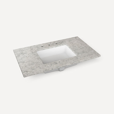 Quartz Stone Vanity Top, 36" X 1-1/8" X 23", Center Undercounter Sink, Three Hole