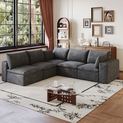 Canapé 99 * 103 po Cloud, tissu en velours côtelé, sièges profonds, conception à deux couches, coussin amovible, sans assemblage, combinaison de bricolage pour salon, chambre à coucher, salle de conférence, appartement, gris foncé