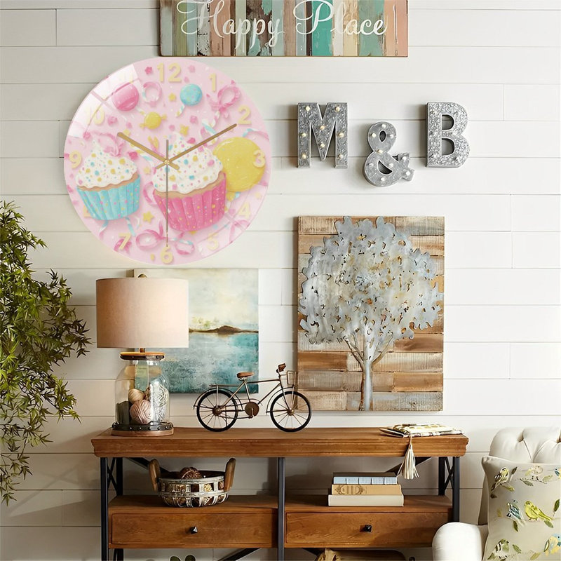 Horloge d'anniversaire avec petits gâteaux et bonbons - Horloge murale moderne en verre 12 po