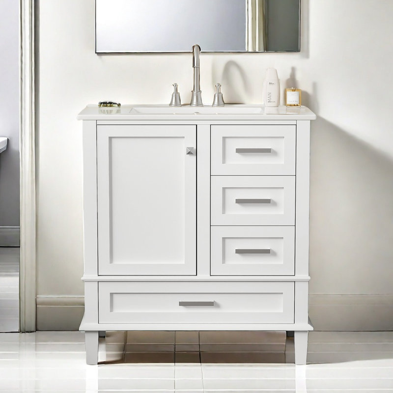 Ensemble de meuble-lavabo moderne avec lavabo 30 po, meuble-lavabo moderne avec porte à fermeture douce et 3 tiroirs, structure en bois massif