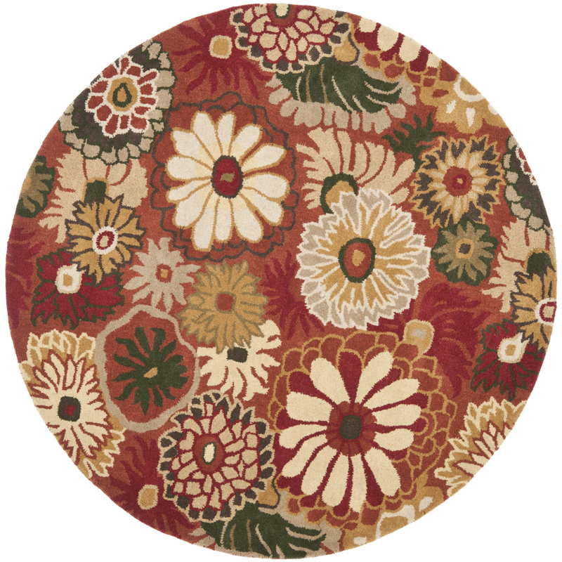 Ivory Floral Handmade Tufted Wool Round Area Rug, 6' x 6'