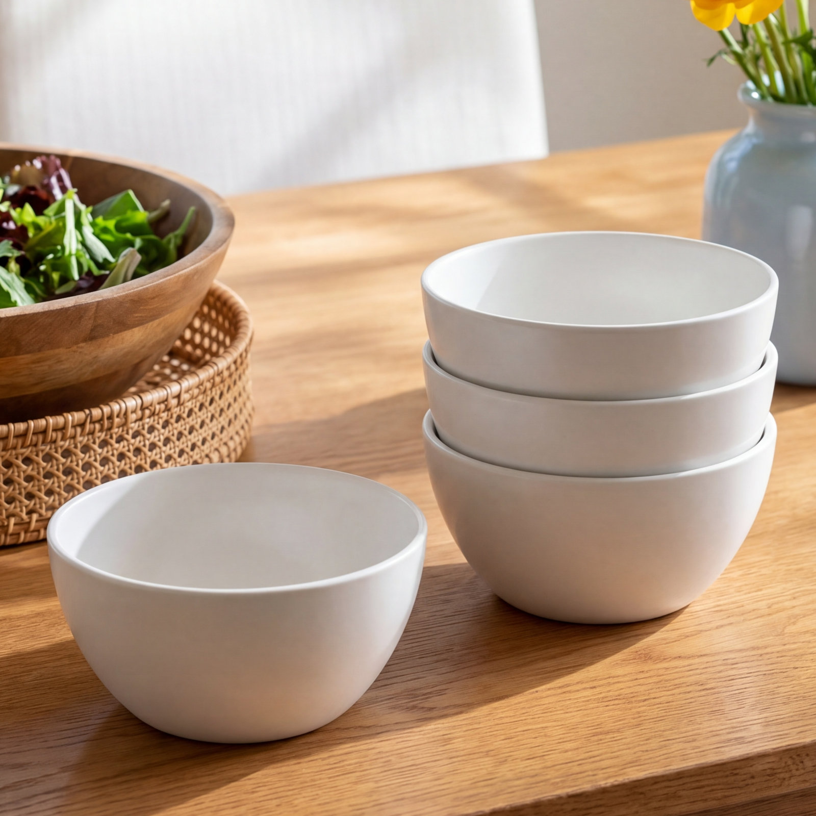 over&back Coupe Semi Hand-Finished Stoneware Cereal Bowls, White