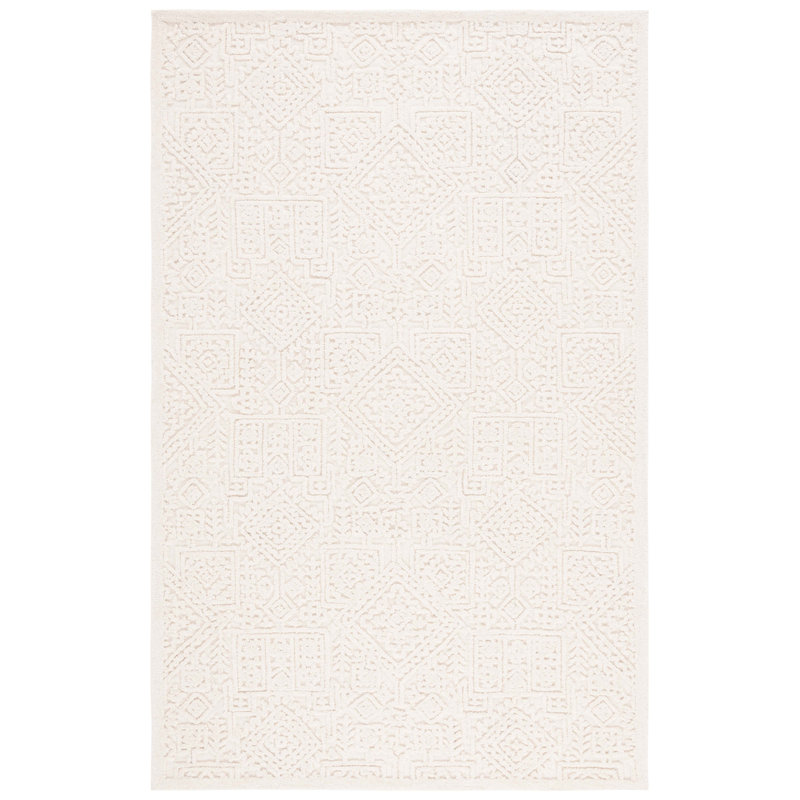 Tapis oriental texturé ivoire en laine / coton touffeté à la main, Rectangle 5 pi x 8 pi