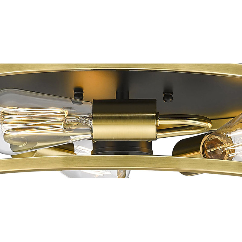 Transitional 3 Light Gold and Black Round Flush Mount, Black/Gold