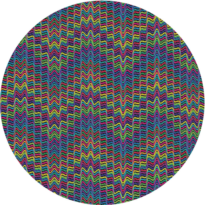 Tapis vert/rose/jaune à motif, Rond 4 pi