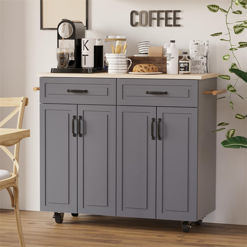 Chariot pour îlot de cuisine sur roulettes avec rangement Yamilé de 45,3 po de largeur, gris