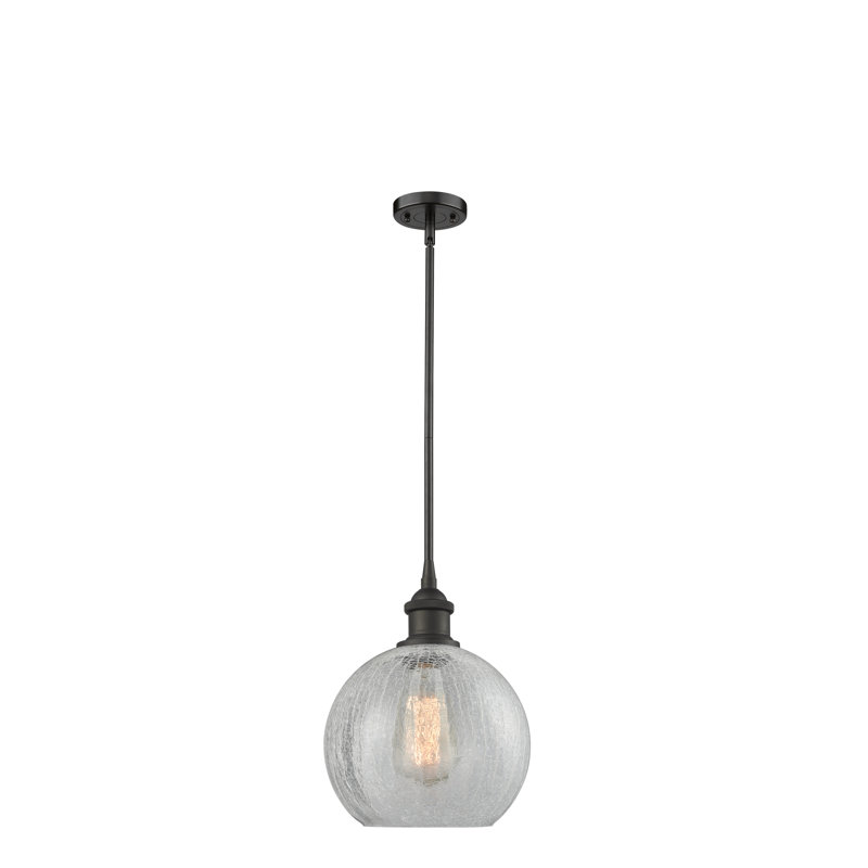 Luminaire suspendu en forme de globe à 1 lumière Anchondo, Noir mat, Transparent craquelé, Ampoule DEL rétro de 3,5 watts