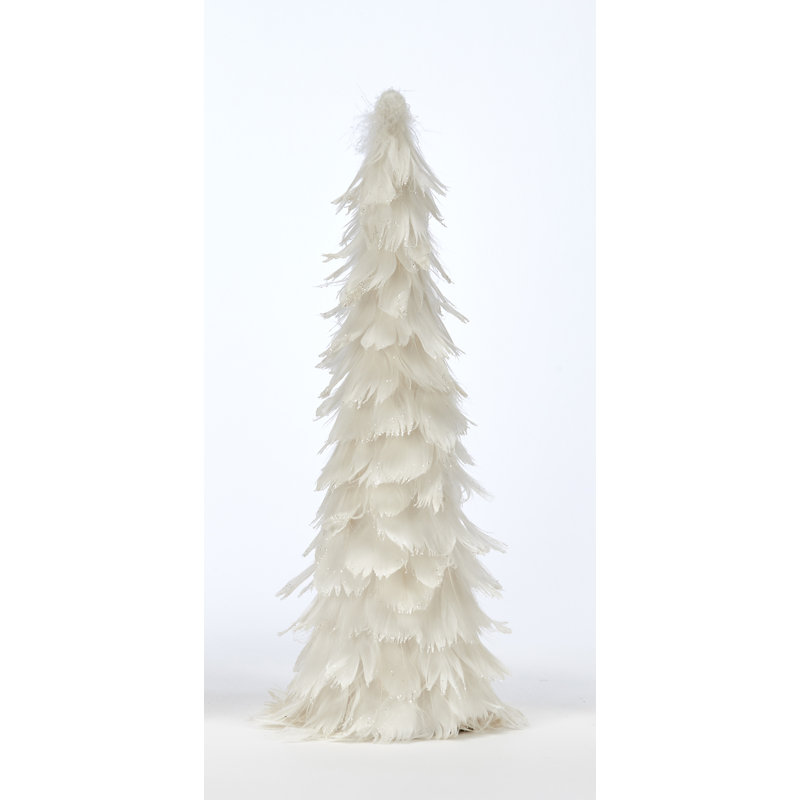 Arbre de Noël 8 po avec plumes de table et pointes scintillantes, blanc, Blanc, H 16 po x l 4 po x P 4 po