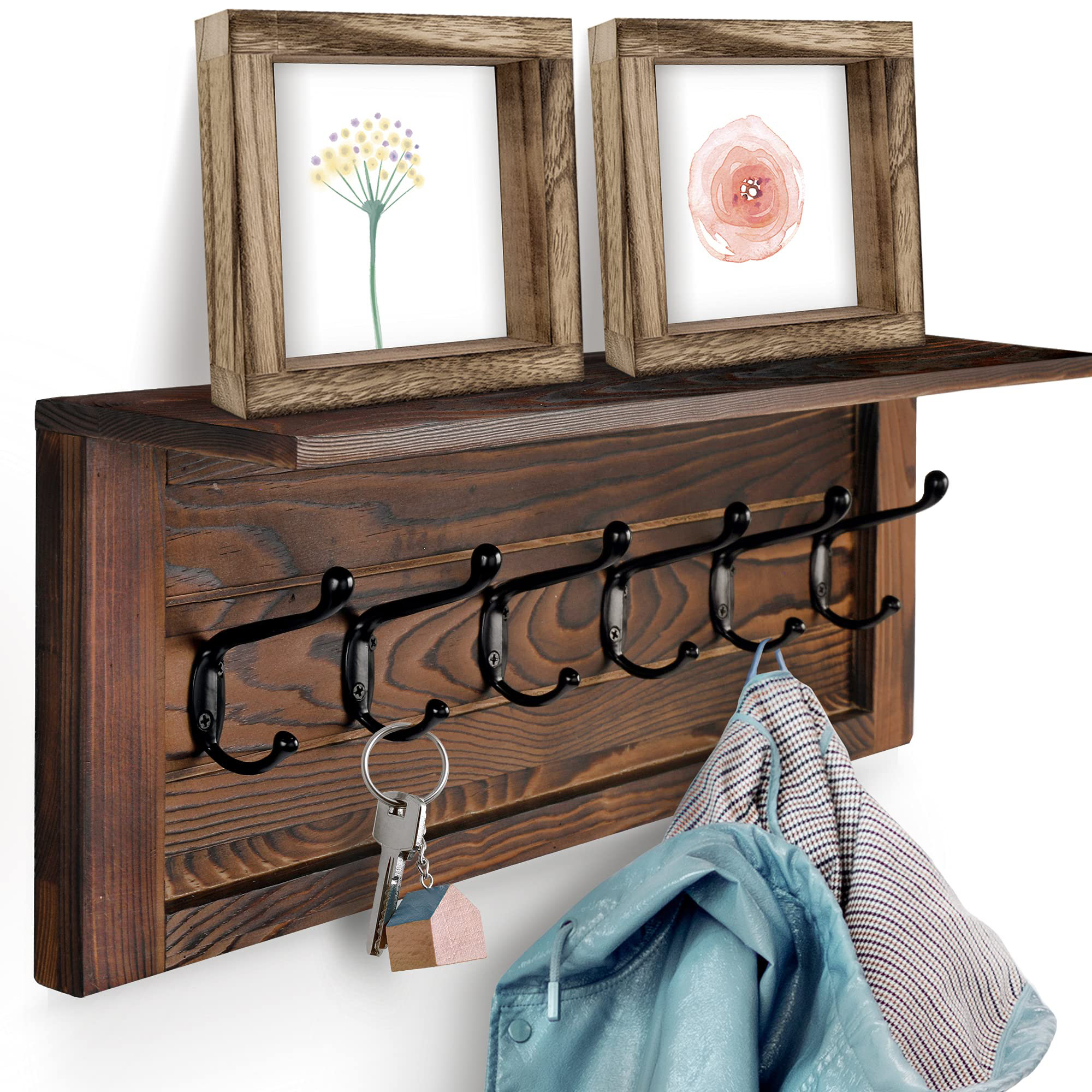 Millwood Pines Caylei Solid Wood 6 - Hook Wall Mounted Coat Rack in ...