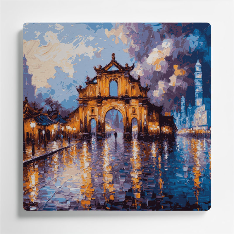 Art mural mauve en cités villes Macau, H 16 po x l 16 po