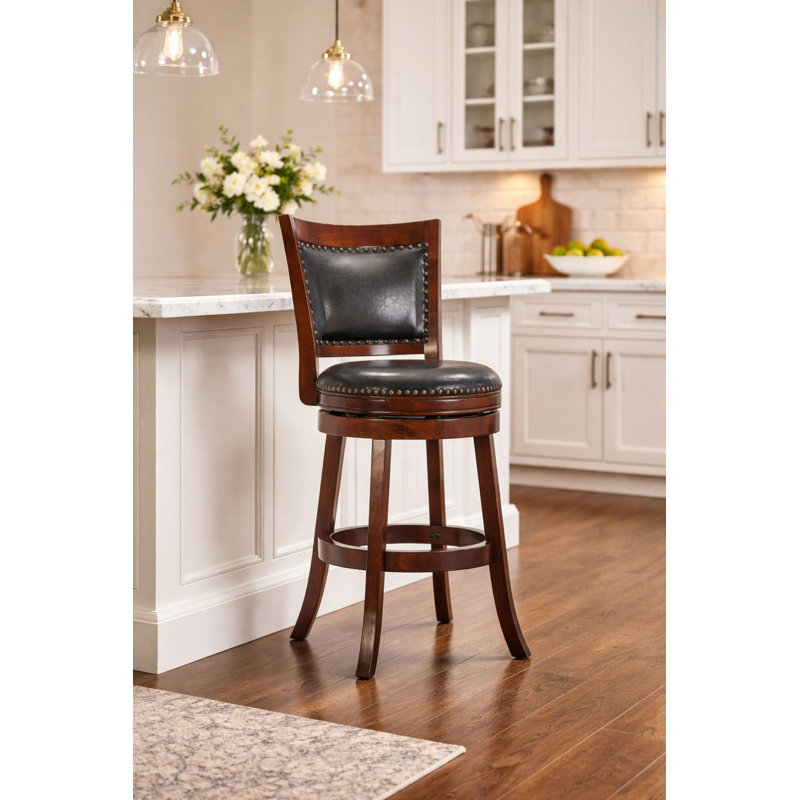 Coriyah Swivel Upholstered Counter Stool with Solid Wood Frame, Cherry, Counter Stool (25.75" Seat Height)