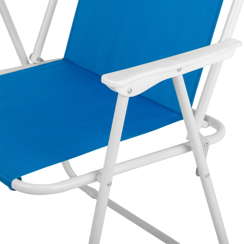 XL Heavy Duty Steel Beach Chair With Umbrella, Royal Blue, 15" Seat Height, Support Bar, Single Position Reclining, 265 Lbs Weight Capacity