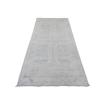 4'1" x 8'0" New Hand Knotted Grey Wool Runner Oriental Rug - MOA10220862