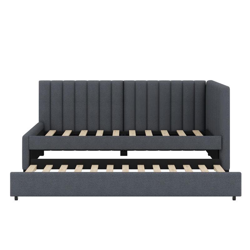 Upholstered Daybed With Trundle, Gray