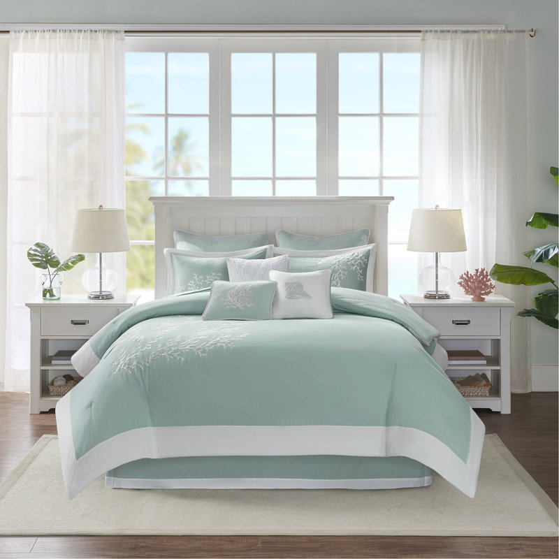 Ensemble d'édredon surdimensionné en jacquard de coton turquoise, Édredon double + 3 pièces supplémentaires