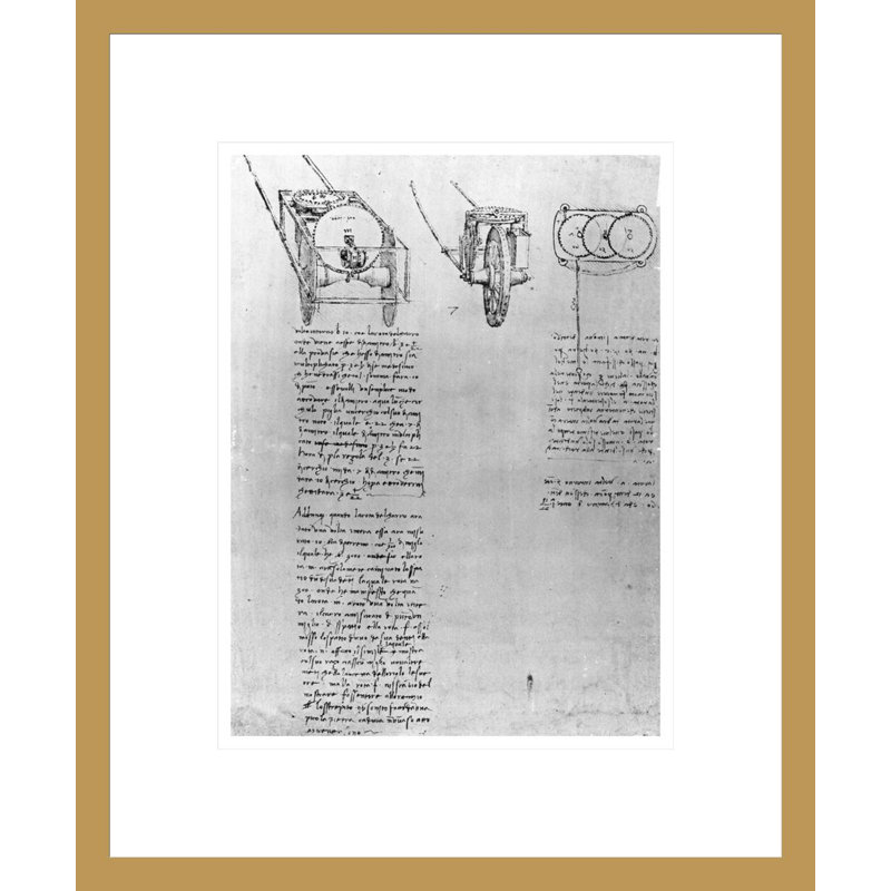 Conception pour un hodomètre «1r-b» du Codex Atlanticus par Leonardo Da Vinci, impression giclée encadrée