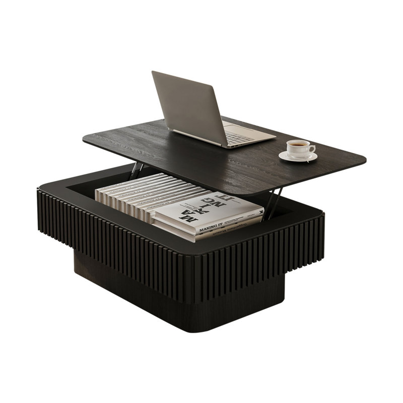 Table basse à plateau relevable cannelé 38,6 po, Noir