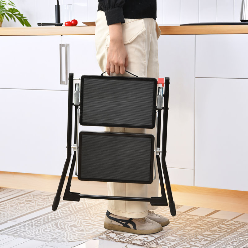 Step Ladder 2-Step 150kg Capacity, Folding Steel Ladder with Wide Anti-Slip Pedal, Sturdy Step Stool for Adults Toddlers