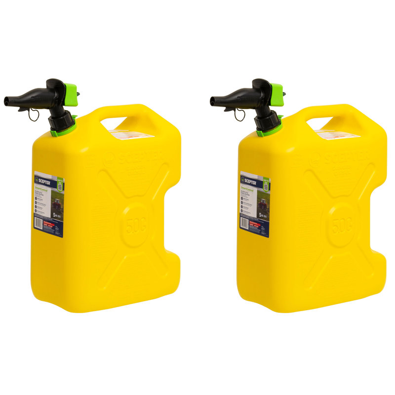 Scepter SmartControl Dual Handle Diesel Gas Container Jug, 5 Gal, 2 Pack, Red, Yellow