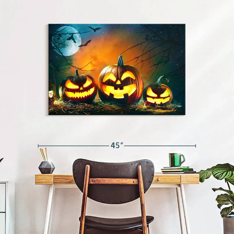 Citrouilles d'Halloween souriant, H 26 po x l 39 po