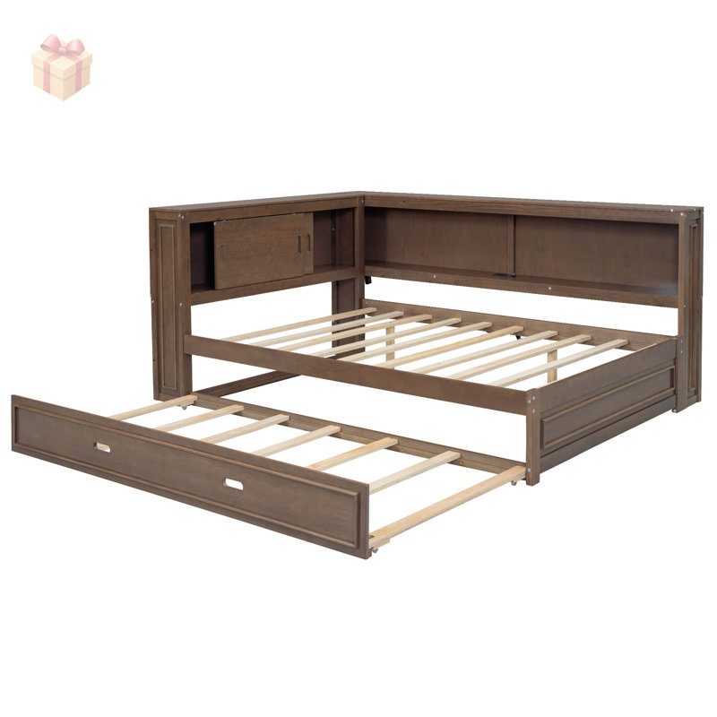 Versatile Wood Daybed with Storage, USB, LED, and Trundle for Enhanced Home Comfort and Organization, Wood