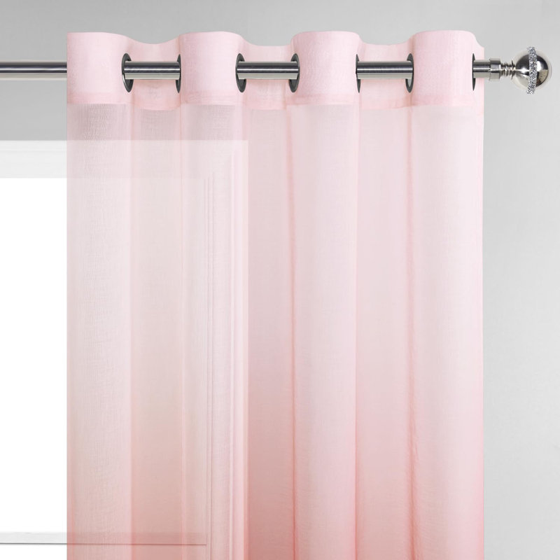 2 Panels Ombre Sheer Curtains - Faux Linen Gradient Semi Voile Grommet Top Drapes for Bedroom and Living Room Decor, Burgundy