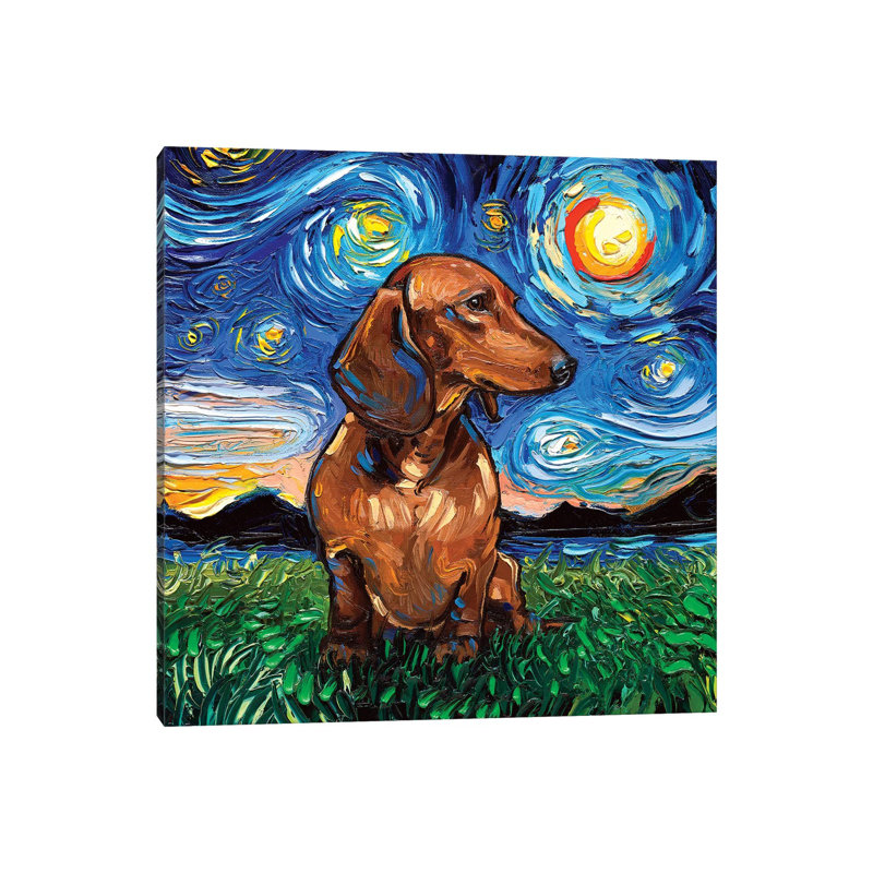 Teckel brun à poil court - giclée sur toile tendue avec châssis, H 48 po x l 48 po
