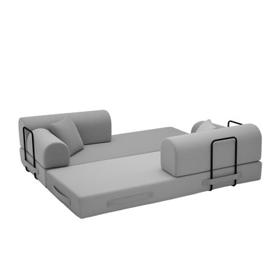 Convertible Corduroy Sleeper Sofa Bed, 4-in-1 Folding Futon Couch with Chaise and Daybed Modes, Gray