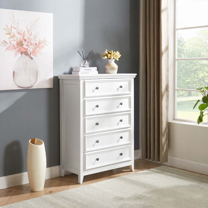 Commode 5 tiroirs, commode à tiroirs, Blanc