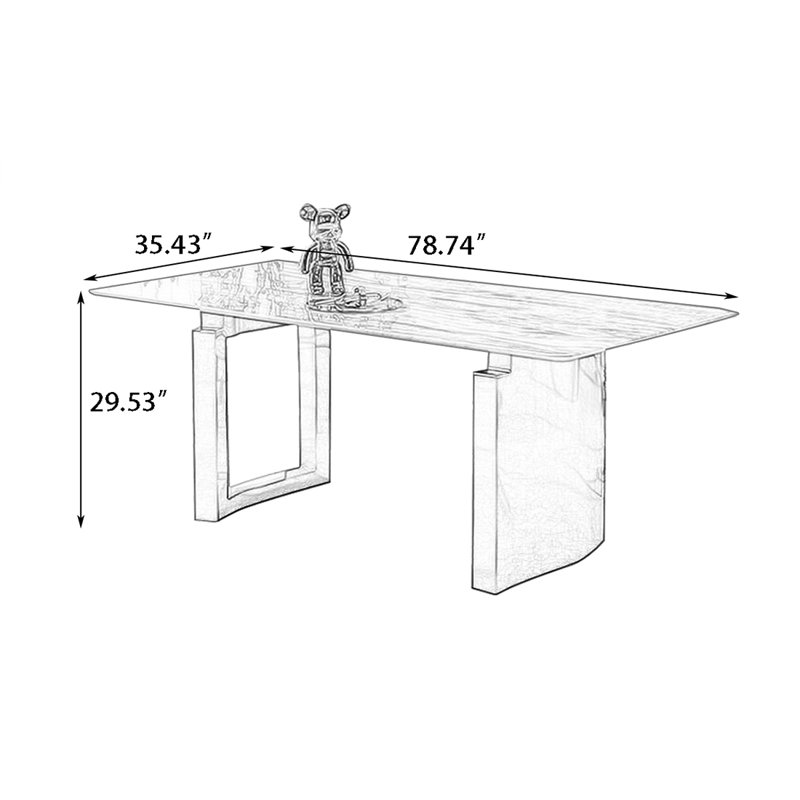 Table de salle à manger rectangulaire gris clair, 29.53"H x 78.74"L x 35.43"W